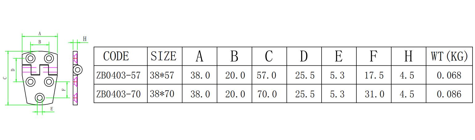 ZB0403-尺寸简图-尺形五孔合页-寸简图