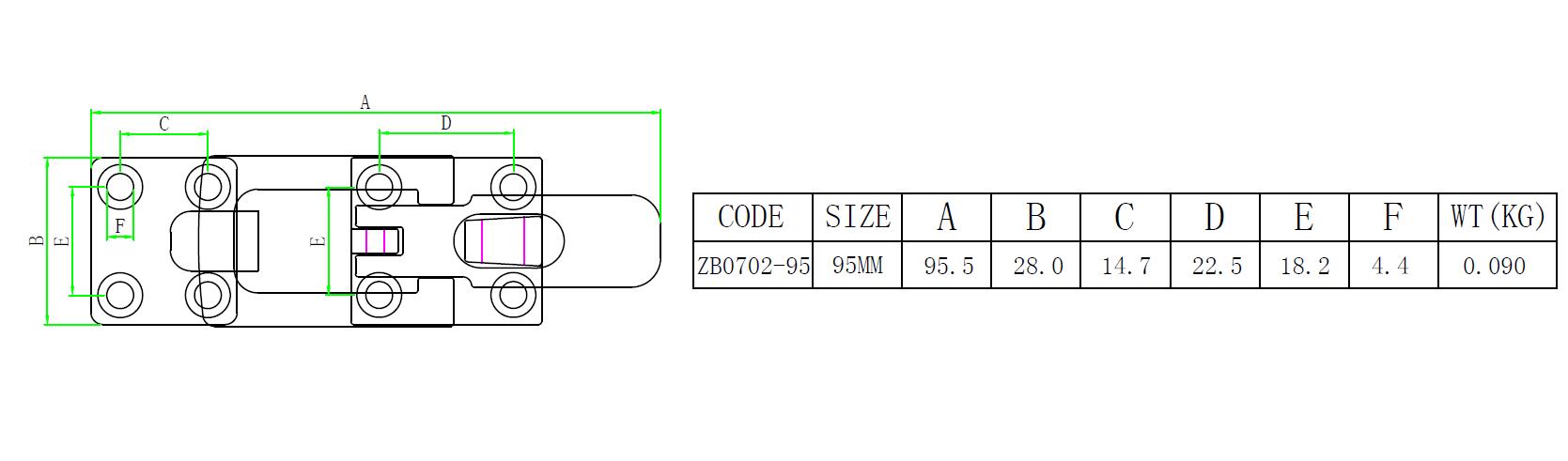 ZB0702 702 门搭扣-尺寸简图